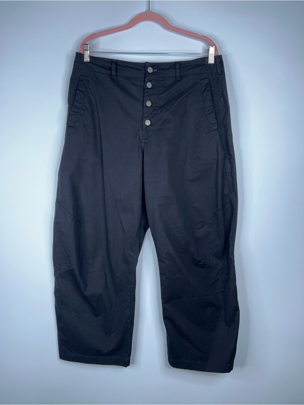 Pilcro Arin Barrel Leg Pants Black Linen Cotton Blend Button Front Size 32
